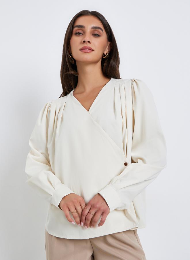 ستايلي بلوزة بنمط لف وكسرات - Image 2